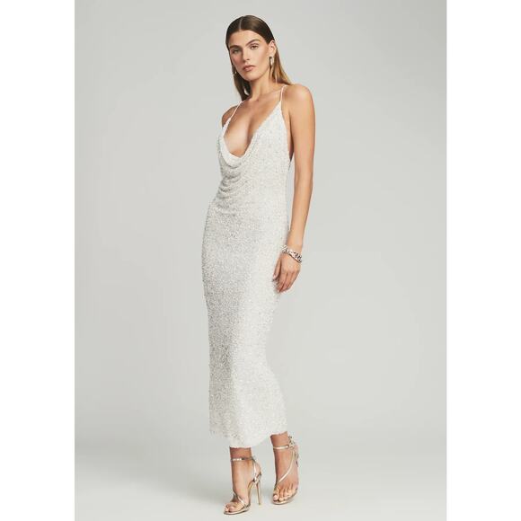 Retrofete Frieda Maxi Dress Sequin Embellished Evening Party Cocktail White Sz M - Picture 2 of 12
